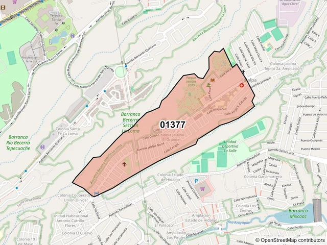 Mapa del código postal 01377, Álvaro Obregón, Ciudad de México