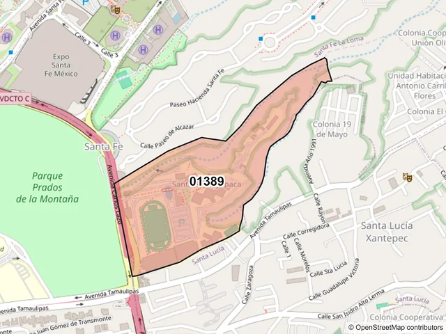 Mapa del código postal 01389, Álvaro Obregón, Ciudad de México