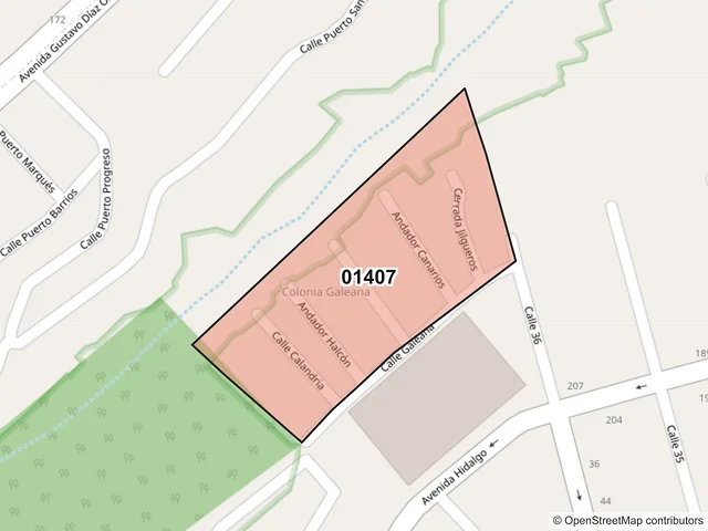 Mapa del código postal 01407, Álvaro Obregón, Ciudad de México