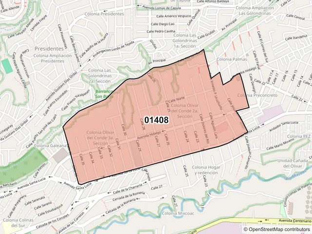 Mapa del código postal 01408, Álvaro Obregón, Ciudad de México