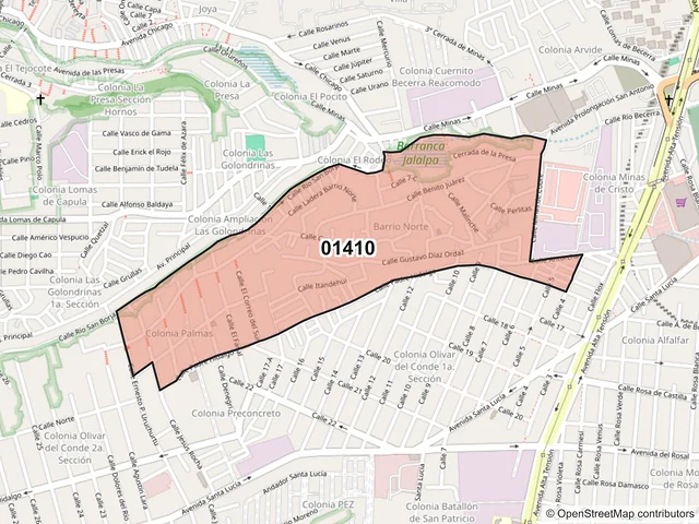 Mapa del código postal 01410, Álvaro Obregón, Ciudad de México
