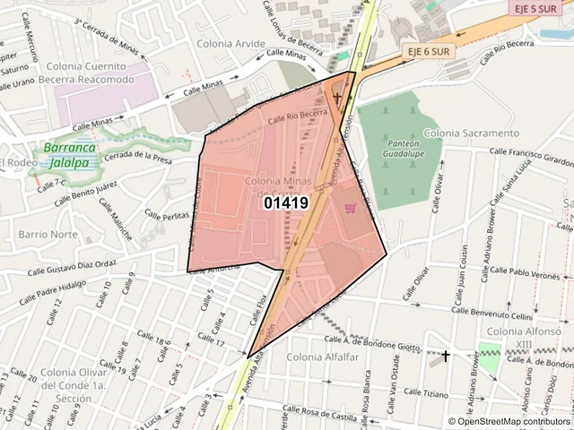 Mapa del código postal 01419, Álvaro Obregón, Ciudad de México