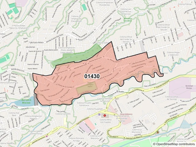 Mapa del código postal 01430, Álvaro Obregón, Ciudad de México
