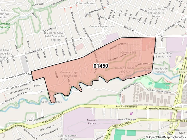Mapa del código postal 01450, Álvaro Obregón, Ciudad de México