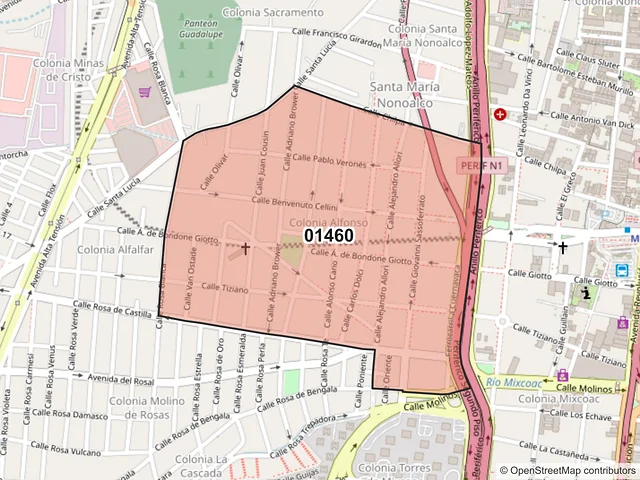 Mapa del código postal 01460, Álvaro Obregón, Ciudad de México