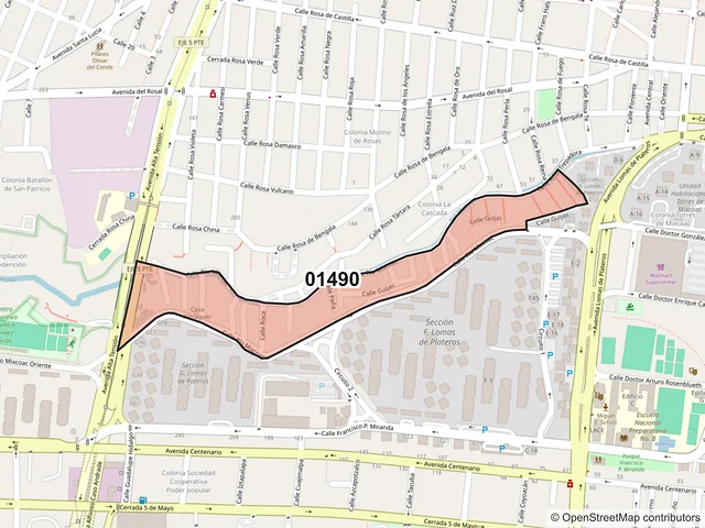 Mapa del código postal 01490, Álvaro Obregón, Ciudad de México