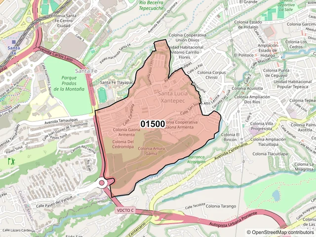 Mapa del código postal 01500, Álvaro Obregón, Ciudad de México
