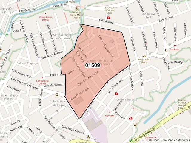 Mapa del código postal 01509, Álvaro Obregón, Ciudad de México