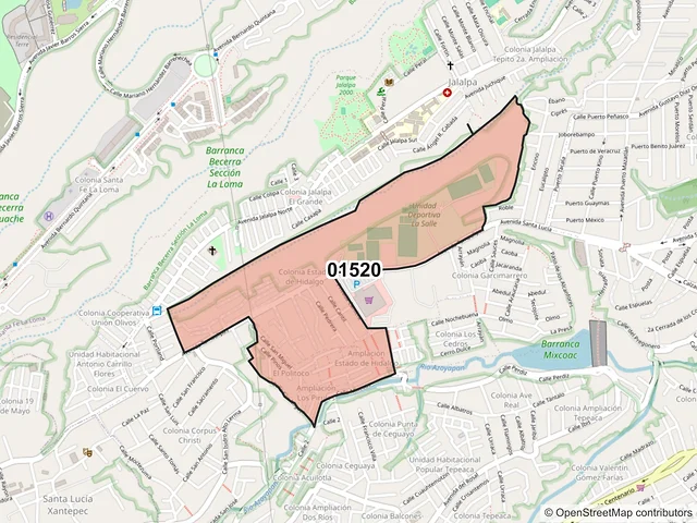 Mapa del código postal 01520, Álvaro Obregón, Ciudad de México