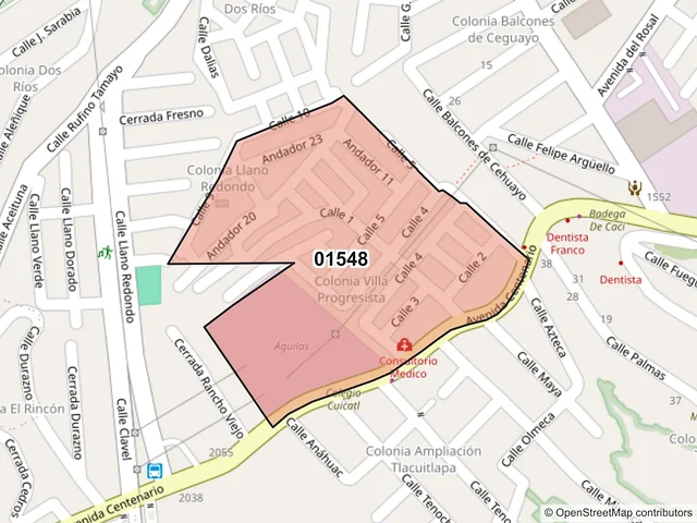 Mapa del código postal 01548, Álvaro Obregón, Ciudad de México