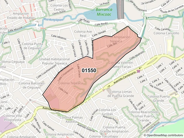 Mapa del código postal 01550, Álvaro Obregón, Ciudad de México