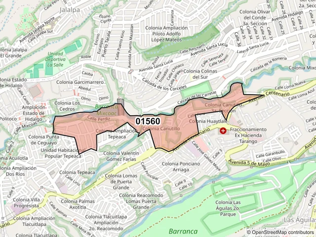 Mapa del código postal 01560, Álvaro Obregón, Ciudad de México