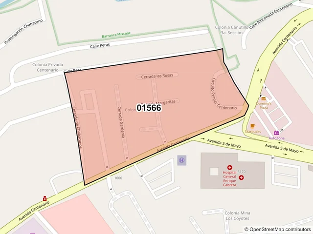 Mapa del código postal 01566, Álvaro Obregón, Ciudad de México