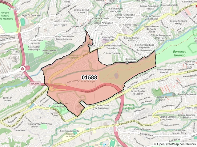Mapa del código postal 01588, Álvaro Obregón, Ciudad de México