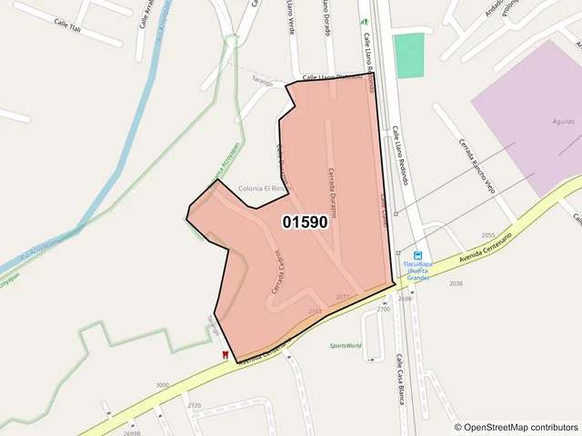 Mapa del código postal 01590, Álvaro Obregón, Ciudad de México
