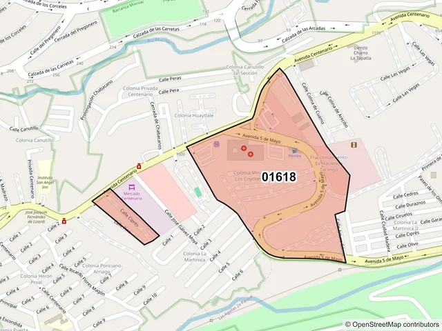 Mapa del código postal 01618, Álvaro Obregón, Ciudad de México