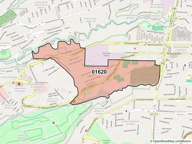 Mapa del código postal 01620, Álvaro Obregón, Ciudad de México