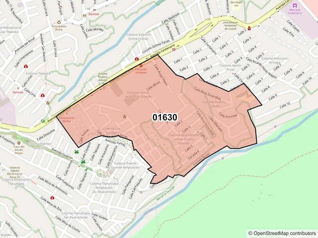 Mapa del código postal 01630, Álvaro Obregón, Ciudad de México
