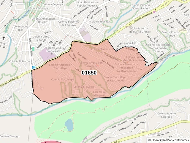 Mapa del código postal 01650, Álvaro Obregón, Ciudad de México
