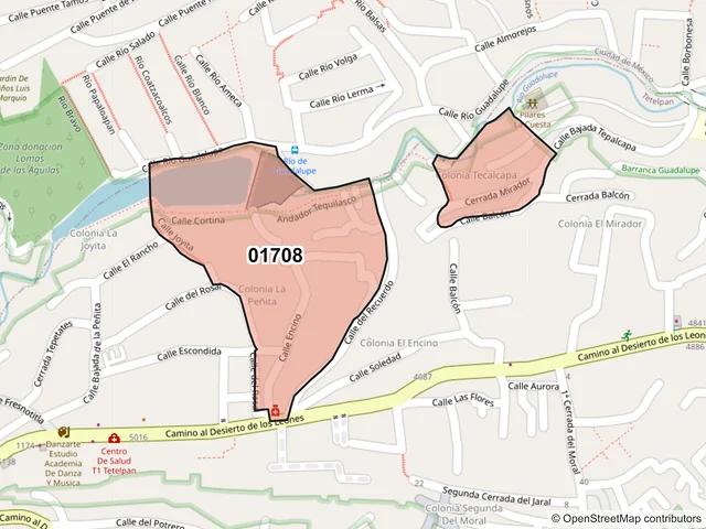 Mapa del código postal 01708, Álvaro Obregón, Ciudad de México