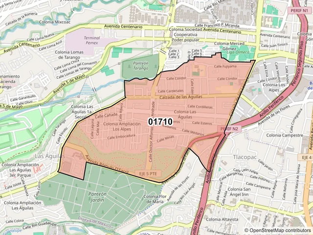 Mapa del código postal 01710, Álvaro Obregón, Ciudad de México