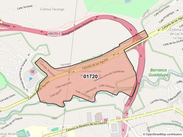 Mapa del código postal 01720, Álvaro Obregón, Ciudad de México