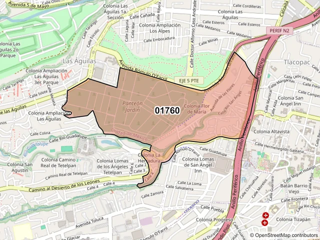 Mapa del código postal 01760, Álvaro Obregón, Ciudad de México