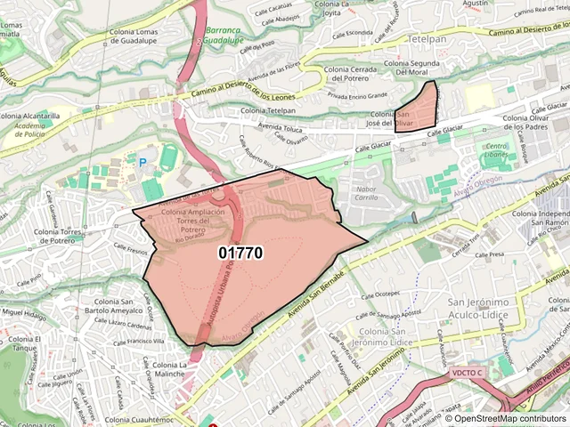 Mapa del código postal 01770, Álvaro Obregón, Ciudad de México