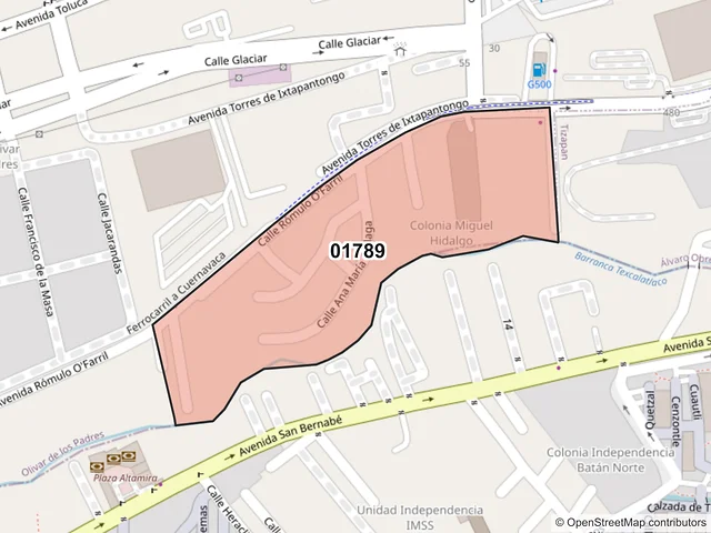 Mapa del código postal 01789, Álvaro Obregón, Ciudad de México