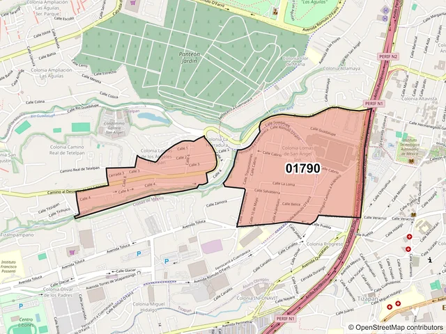 Mapa del código postal 01790, Álvaro Obregón, Ciudad de México