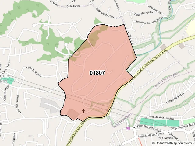 Mapa del código postal 01807, Álvaro Obregón, Ciudad de México
