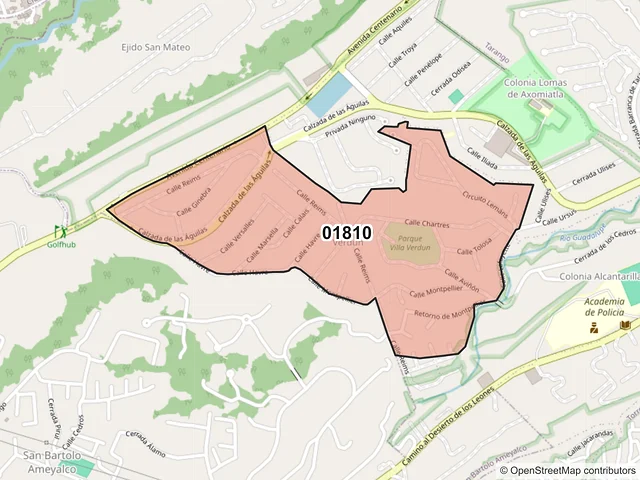 Mapa del código postal 01810, Álvaro Obregón, Ciudad de México