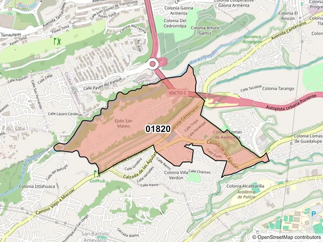 Mapa del código postal 01820, Álvaro Obregón, Ciudad de México