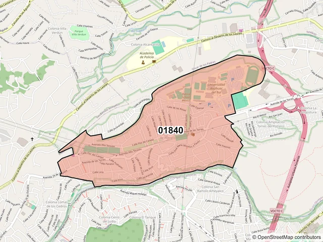 Mapa del código postal 01840, Álvaro Obregón, Ciudad de México