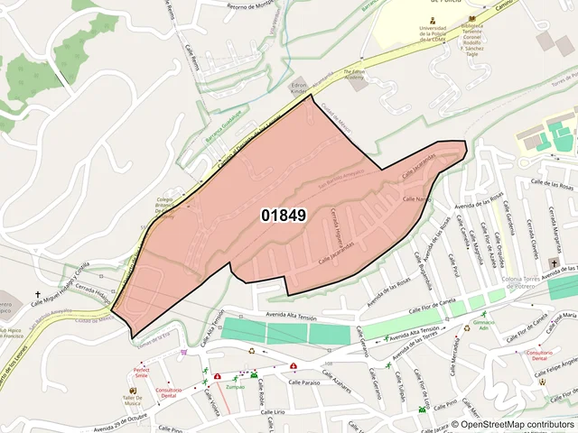 Mapa del código postal 01849, Álvaro Obregón, Ciudad de México