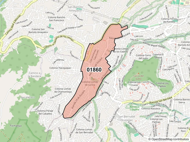 Mapa del código postal 01860, Álvaro Obregón, Ciudad de México
