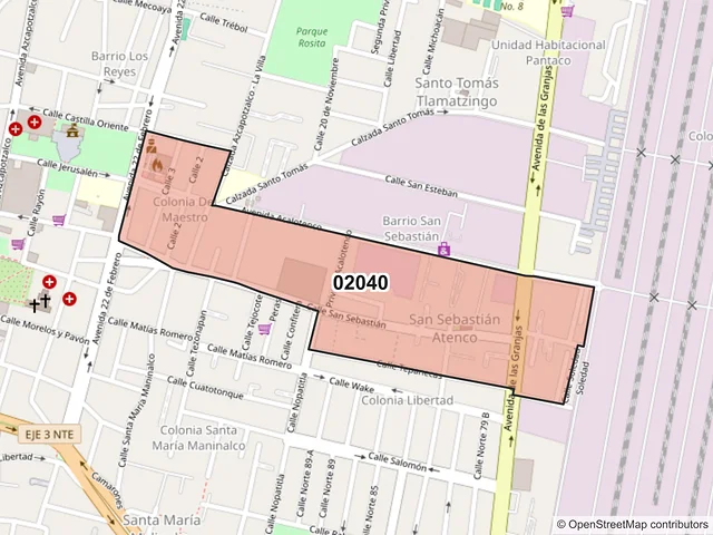 Mapa del código postal 02040, Azcapotzalco, Ciudad de México