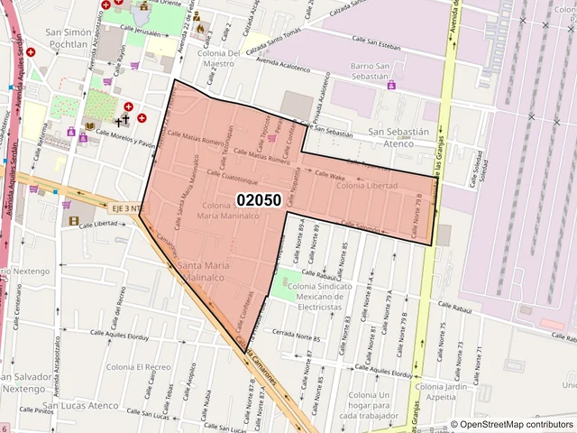 Mapa del código postal 02050, Azcapotzalco, Ciudad de México