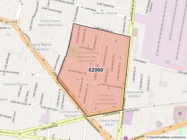 Mapa del código postal 02060, Azcapotzalco, Ciudad de México
