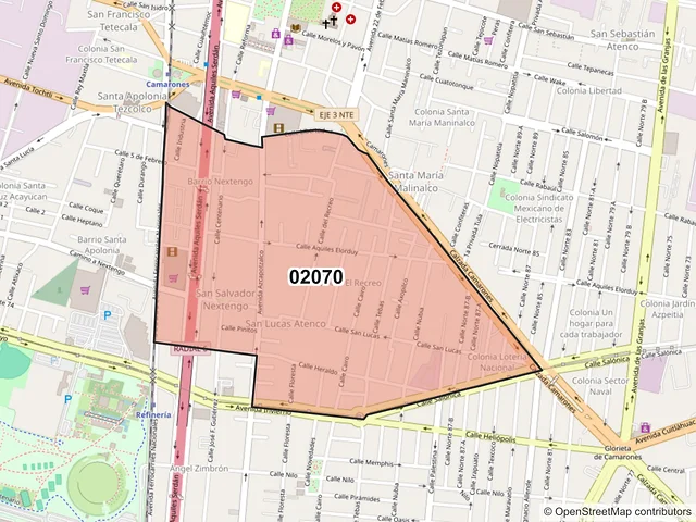 Mapa del código postal 02070, Azcapotzalco, Ciudad de México