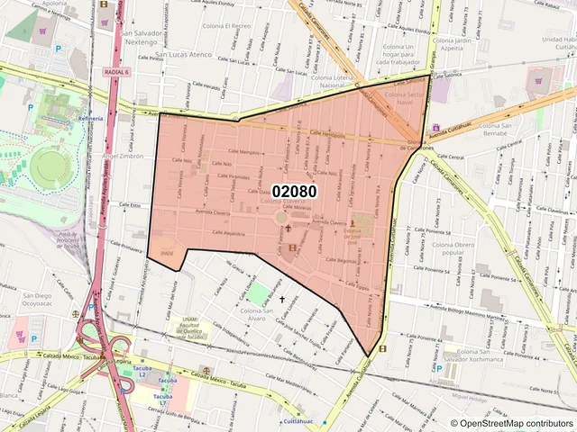 Mapa del código postal 02080, Azcapotzalco, Ciudad de México