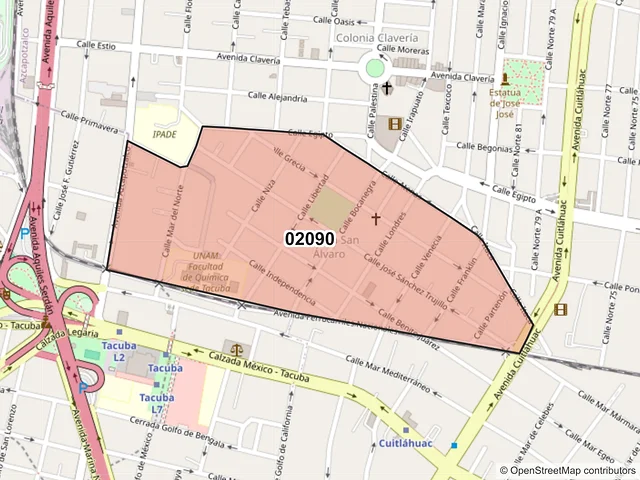 Mapa del código postal 02090, Azcapotzalco, Ciudad de México