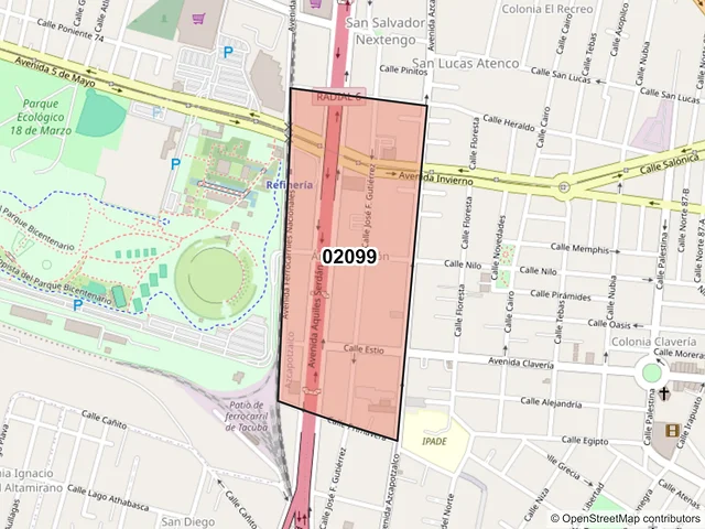 Mapa del código postal 02099, Azcapotzalco, Ciudad de México