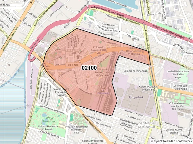Mapa del código postal 02100, Azcapotzalco, Ciudad de México