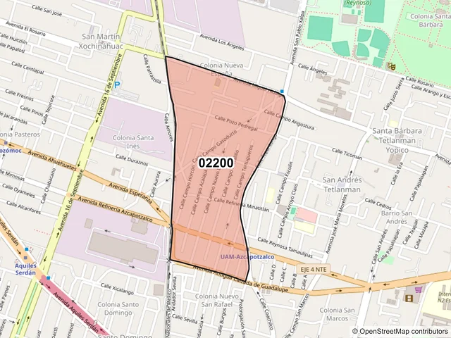 Mapa del código postal 02200, Azcapotzalco, Ciudad de México