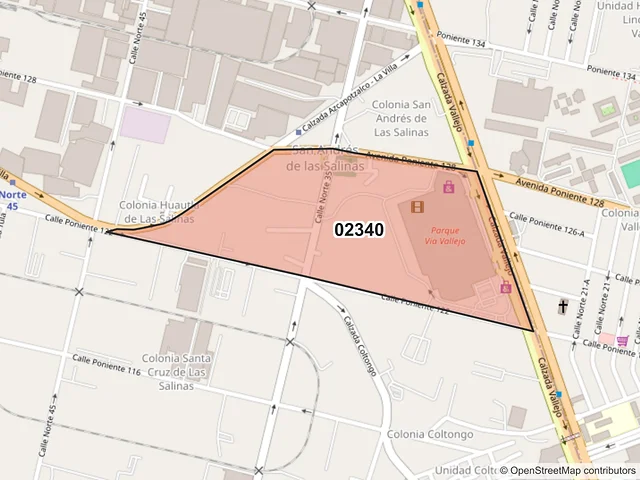 Mapa del código postal 02340, Azcapotzalco, Ciudad de México