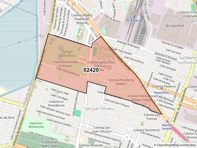 Mapa del código postal 02420, Azcapotzalco, Ciudad de México