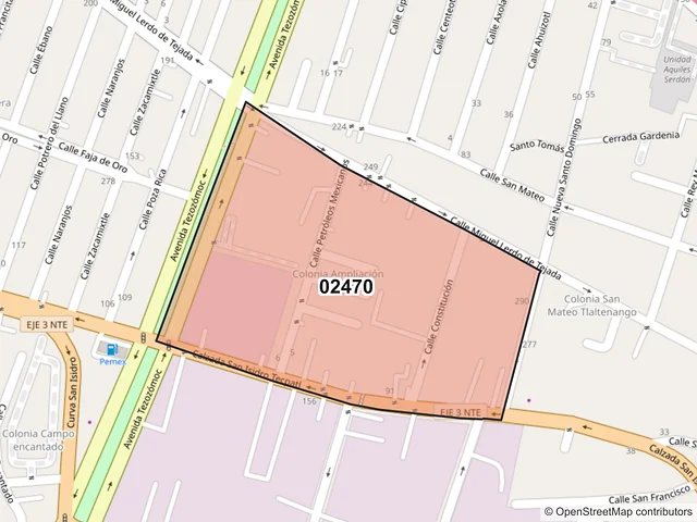 Mapa del código postal 02470, Azcapotzalco, Ciudad de México