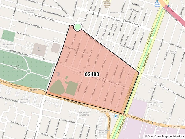 Mapa del código postal 02480, Azcapotzalco, Ciudad de México