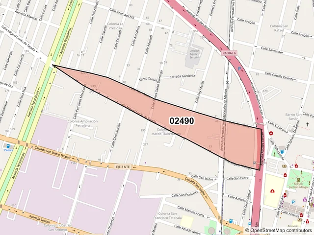 Mapa del código postal 02490, Azcapotzalco, Ciudad de México